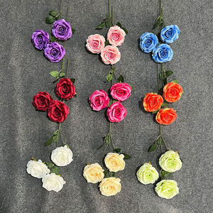 Roses artificielles en soie, bouquet de mariage réaliste à 3 têtes, décoration d'intérieur, fabriqué en Chine - Product Image 2