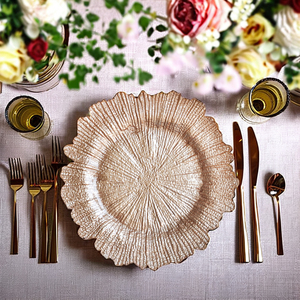 Assiettes de présentation vintage en <span class=keywords><strong>verre</strong></span> or rose irrégulières à motif récif vert émeraude pour événements - Product Image 2