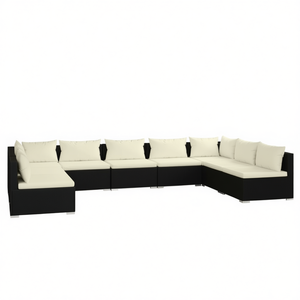 Ensemble de salon de jardin en rotin noir crème, 10 places, mobilier d'extérieur, design contemporain - Product Image 1
