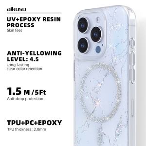Nouvelle coque de téléphone Aikusu transparente à paillettes en résine époxy, vente en gros pour iPhone 17/16/15 Pro Max, personnalisable en usine OEM, impression UV - Product Image 5