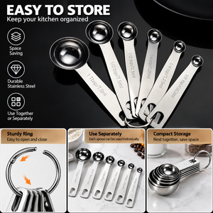 Juego de Cucharas Medidoras de Acero Inoxidable con Capacidad Grabada, Herramientas de Repostería para Cocina - Product Image 6