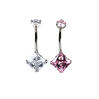 Anneau de nombril carré en titane ASTM F136 à filetage interne avec incrustation de zircon, barbell banane, bijoux de piercing, vente en gros, cadeau