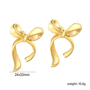 Pendientes de Acero Inoxidable de Alta Calidad con Nudo de Mariposa Irregular, Joyería Chapada en Oro de 18k, Lindos Pendientes de Lazo con Cinta de Amor - Product Image 2