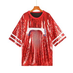 Top informal de béisbol con lentejuelas para <span class=keywords><strong>mujer</strong></span>, Jersey corto y largo, barcos rápidos para tejanos - Product Image 1