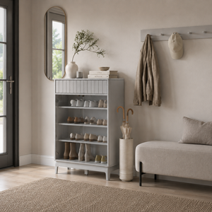 Armoire à chaussures moderne en bois blanc avec design multi-compartiments à ouverture par pression - Product Image 3
