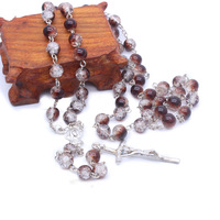 Collier de prière en gros avec croix de Jésus, chapelets en cristal de qualité, collier religieux catholique