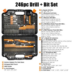 Jeu de forets, 246 pièces, forets et embouts de vissage pour le bois, le métal, le béton, kit complet assorti - Product Image 2