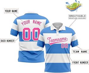 Polos personnalisés à sublimation intégrale, polos d'équipe à séchage rapide en maille rayée avec votre nom, votre numéro et votre logo pour hommes et femmes - Product Image 3