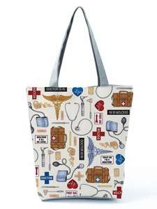 Bolsa de Mano de Moda Personalizada con Dibujos Animados de Dentista y Enfermera, Bolsa de Hombro Ecológica Reutilizable, Bolsas de Compras para Mujer, Bolsos Casuales Portátiles - Product Image 5