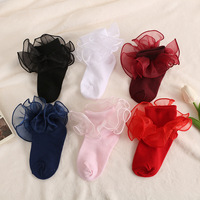 Chaussettes courtes en coton peigné couleur unie avec dentelle fine et franges, style Lolita pour enfants, filles, princesse, étudiantes, danse