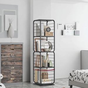 Librería Moderna de Madera de 4 Niveles con Paneles, Estantes Giratorios de Altura Ajustable, Marco de Acero, Color Negro Ébano, Estante Independiente para Sala de Estar - Product Image 3