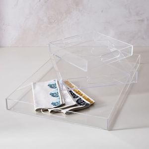 Plateaux carrés modernes en lucite transparente, petits plateaux de service en acrylique pour la nourriture, le thé, le café, le petit-déjeuner, les collations, le <span class=keywords><strong>fromage</strong></span>, les amuse-gueules - Product Image 2