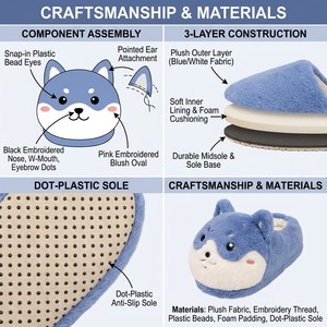 Pantoufles en peluche <span class=keywords><strong>chien</strong></span> Shiba bleu, motif chiot de dessin animé, à bout fermé, doublure chaude et moelleuse, antidérapantes, <span class=keywords><strong>pour</strong></span> l'intérieur - Product Image 5
