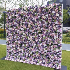 Venta de Fábrica: Panel Floral Enrollable Morado para Decoración de Bodas, Fondo de Pared de Flores de 8 pies x 8 pies, Decoración para Eventos - Product Image 4