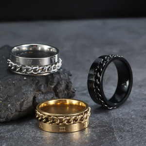 Roman <strong>Numerals</strong> Stainless Steel Chain Rotating Anxiety Black Rings for Men Fidget Metal Spinner Knuckle Ring Anillos <strong>De</strong> Hombre - Product Image 5