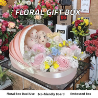 Boîte cadeau florale pour berceau de nouveau-né en carton rigide avec matériaux recyclés, doublure en éponge, emballage gaufré pour fleuriste, cadeau artisanal