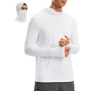 남자의 태양 보호 긴 소매 UPF 50 낚시 하이킹 셔츠 경량 방수 승화 안티 UV 후드 셔츠 마스크
