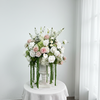 Vente en gros de centres de table en fleurs rose poudré, roses artificielles, boules de fleurs d'hortensia vertes pour la décoration de mariage et de fête