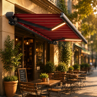 Auvent moderne Maple Joy avec structure en aluminium, toit en toile acrylique, télécommande, imperméable, durable, pour terrasse extérieure, balcon, sur mesure