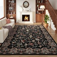 Tapis extra large noir vintage à motif floral Paisley, lavable, antidérapant, pour ferme, salle de jeux pour enfants, bureau, décoration intérieure
