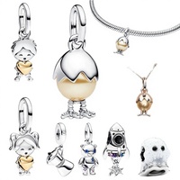 Breloque pendante classique en argent sterling 925 avec zircon, motifs œufs de Pâques, ours en peluche et fusées, pour garçons/filles, compatible bracelet, bijoux DIY