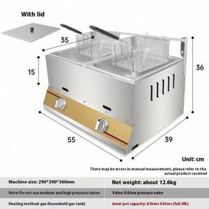 Freidora de Gas de 12L con Doble Cilindro, Freidora de Pollo y Papas Fritas, Tanque de Acero Inoxidable, Quemador de Ahorro de Energía con Certificación GC - Product Image 4