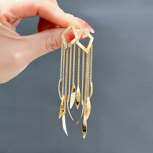 Hete Verkoop Vrouwen Vergulde Lange Kwast Oorbellen Fijne Oorknopje - Product Image 6
