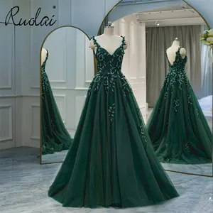 Элегантное зеленое вечернее платье Ruolai LWC6728 с бусинами и листьями на молнии сзади для женщин 2023
