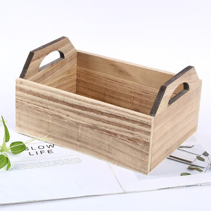 Wooden Storage Box Rectangle <b>Solid</b> <b>Wood</b> <b>Desk</b> Organizer With Handles For Office Home Use - Product Image 1
