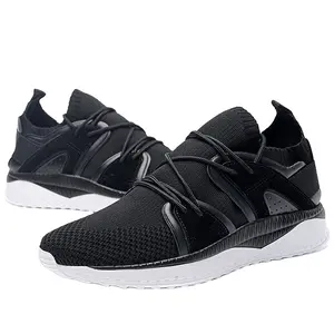 Uniworld รองเท้าลำลองแฟชั่นของผู้ชาย,รองเท้าผ้าใบรองเท้ากีฬาแบบถักสีดำจากโรงงานเวียดนามระบายอากาศ