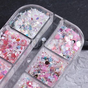 12 Grid Mixed Color Star Circle Nail Stickers Sparkling Glitter Decoration Decals for Manicure Supplies - Product Image 1