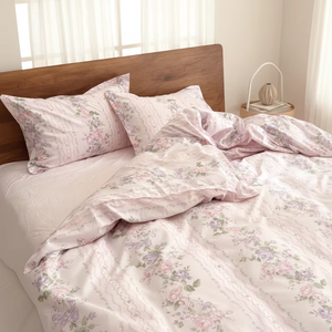 Romantisches Blumenmuster Rosa-Lila Rosen <span class=keywords><strong>3</strong></span>-teiliges Bettbezug-Set Ultra-Weich Atmungsaktiv Verblassungsfrei Bettwäsche-Set Pflegeleicht für Zuhause und Hotel - Product Image 6