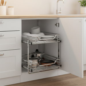 Panier coulissant moderne en acier inoxydable à 2 niveaux pour tiroirs de <span class=keywords><strong>cuisine</strong></span>, rangement durable pour couverts et vaisselle, conception coulissante - Product Image 3