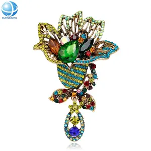 Different Rhinestone Color Brooches Flowers Pin Vintage Luxury Brooch Supplier