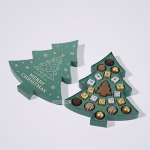 Boîte cadeau rigide en forme de sapin de Noël avec insert pour chocolats, emballage en carton recyclable pour cadeaux sucrés de Noël - Product Image 6