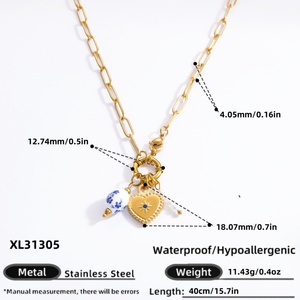 Collar de Acero Inoxidable Hecho a Mano Estilo Chino, Joyería de Acero Inoxidable Chapada en Oro de 18k, Colgante de Corazón, Cadena para Clavícula - Product Image 5