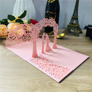 Cartes d'invitations de mariage de mariée <span class=keywords><strong>et</strong></span> de marié bleu pêche <span class=keywords><strong>rose</strong></span> clair fard à joues blanc découpé au Laser Invitations personnalisées florales de poche - Product Image 6