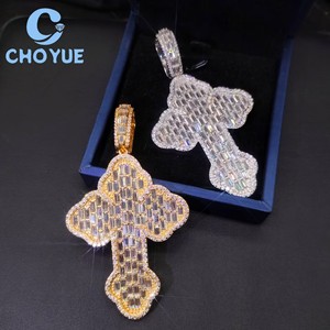 Factory Costom 925 Sterling <b>Silver</b> Cross Moissanite Men Pendant Round Cut Hip Hop <b>Charm</b> for Men Pass Diamond Tester GRA - Product Image 4