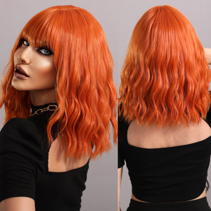 Perruque courte bouclée ondulée en gingembre et orange pour femme avec frange, longueur aux épaules, synthétique, colorée, pour Halloween, cosplay, <span class=keywords><strong>cheveux</strong></span> couleur cuivre - Product Image 2