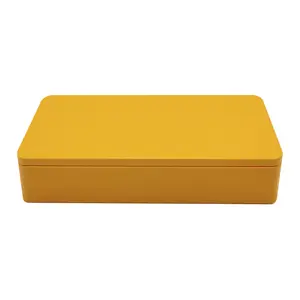 Cmyk impreso amarillo rectángulo forma maquillaje cosmético Metal sublimación regalo embalaje caja de lata para embalaje de galletas