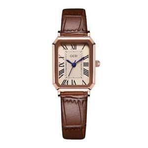 <span class=keywords><strong>Montre</strong></span> à quartz carrée vintage de luxe avec cadran à chiffres romains, bracelet en cuir marron pour femmes - Product Image 5
