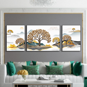 Panneaux décoratifs modernes d'art de mur 3D-conception de <span class=keywords><strong>paysage</strong></span> abstraite avec les arbres et les montagnes d'or - Product Image 2