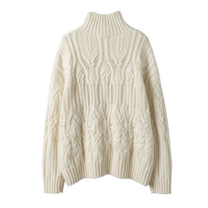 <span class=keywords><strong>Pull</strong></span> en tricot torsadé pour <span class=keywords><strong>femme</strong></span>, Style européen et américain, surdimensionné, col montant et manches longues - Product Image 2