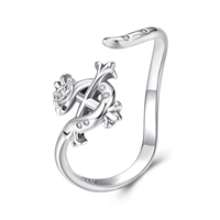 Bague ouverte en argent sterling 925 BAGREER, sertie de zircone cubique, argent oxydé, bijoux pour femmes SCR1136-E, motif serpent irisé, pour un usage quotidien
