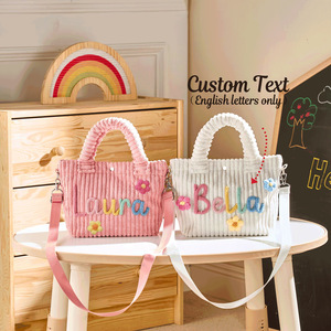 Sac fourre-tout en velours côtelé épais grande capacité, sac à bandoulière décontracté pour filles, collection Printemps 2026, couleur unie avec lettres et fermoir - Product Image 1