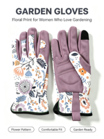 Sarung Tangan Berkebun Wanita HAIYI Fashion Bermotif Bunga, Sarung Tangan Pelindung Telapak Tangan Ungu yang Tahan Lama untuk Menanam, Memangkas, dan Perawatan Kebun