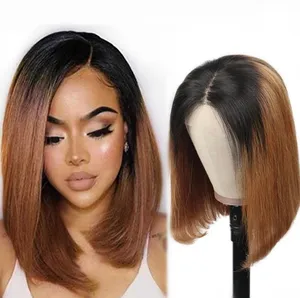 10 inch cheap natural virgin raw unprocessed Brazilian straight human hair ombre color 1b 30 short bob 13x4 lace closure wig