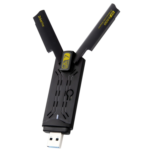WiFi 7 6500Mbps USB 3.2 Card Driver Free USB Wireless Adapter 2.4G/5G/6G Tri-Band High Speed Network Card for Desktop & Laptop