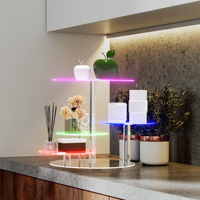 Support à gâteau moderne à 4 niveaux avec éclairage LED rechargeable en acrylique, présentoir alimentaire, emballage carton pour mariage/anniversaire