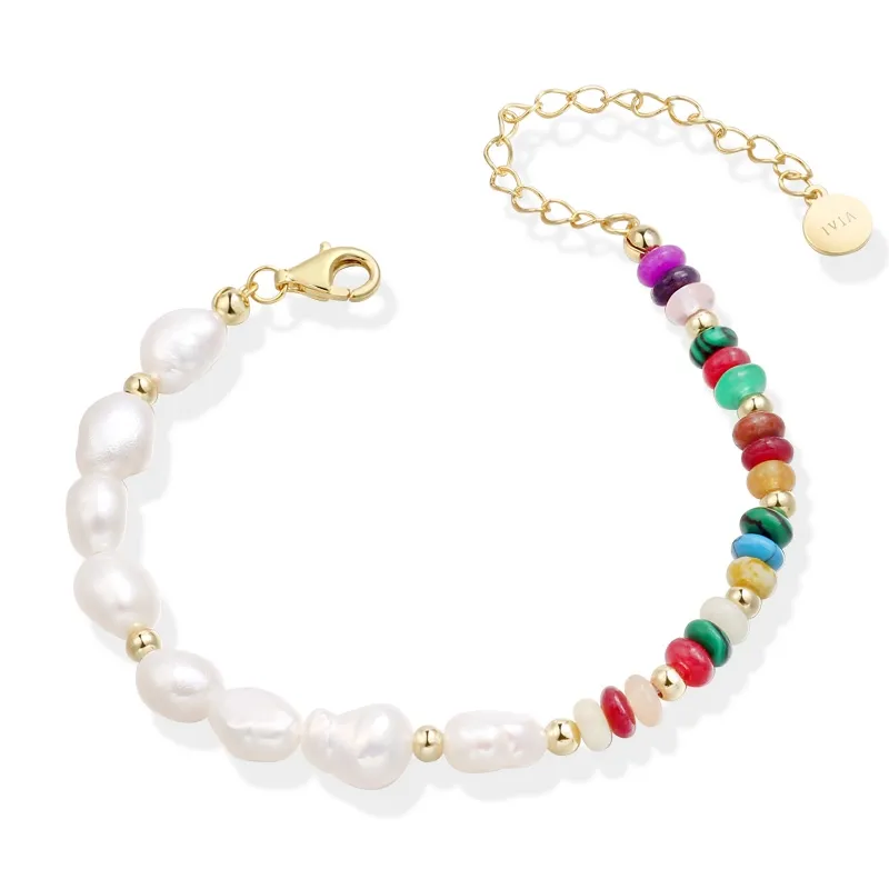 Multicolor Summer Beads Fresh Water Pearl Jewelry 925 Silver 18K Real Gold Plated Boho Charm Wholesale Bracelet